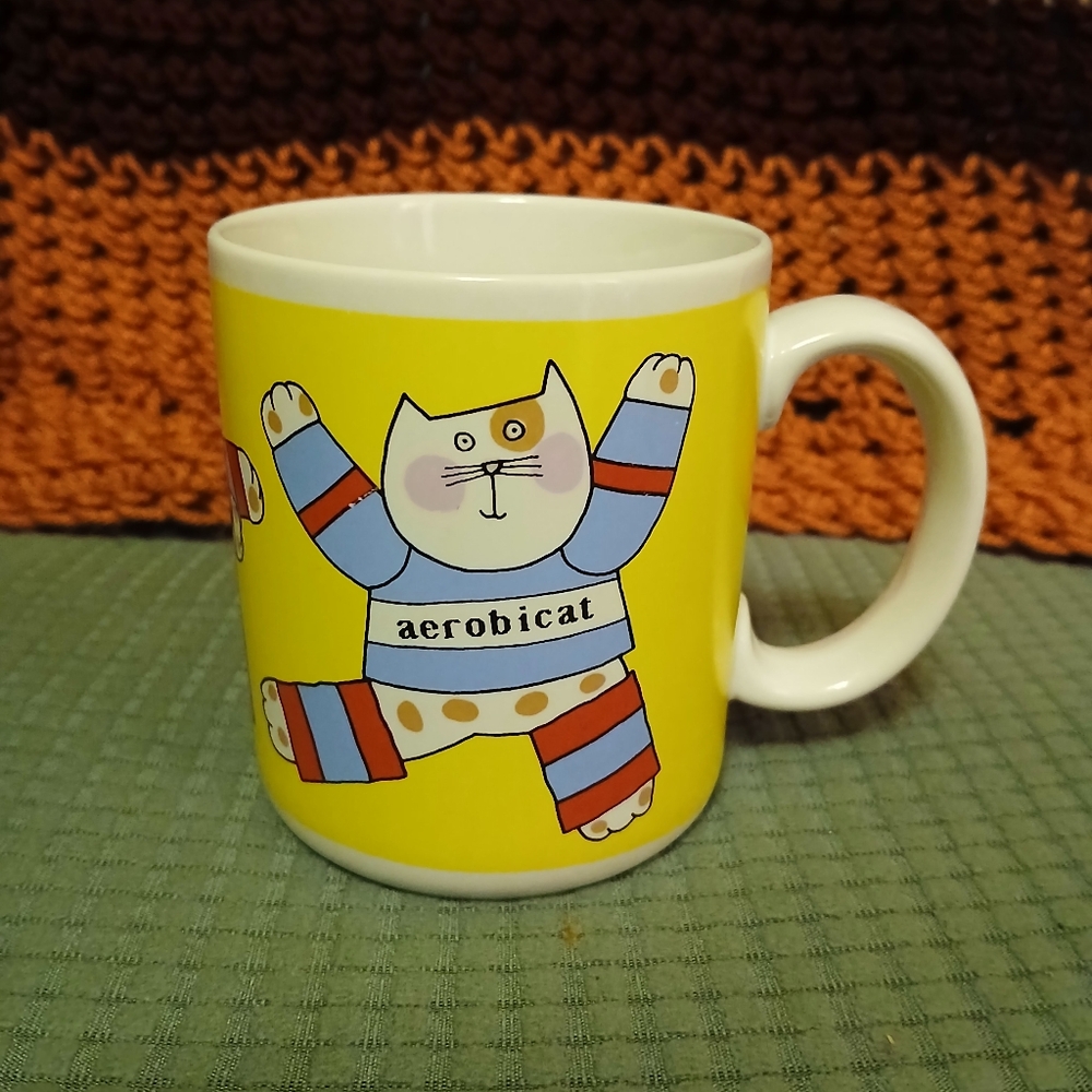 YTG 1985 Enesco/ Pat Meyers " Aerobicat" 12 oz Ceramic Mug (083125B)